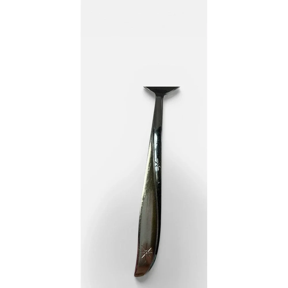 Oneida Community Twin Star Serving Spoon Atomic Burst MCM Stainless 8 3/8in